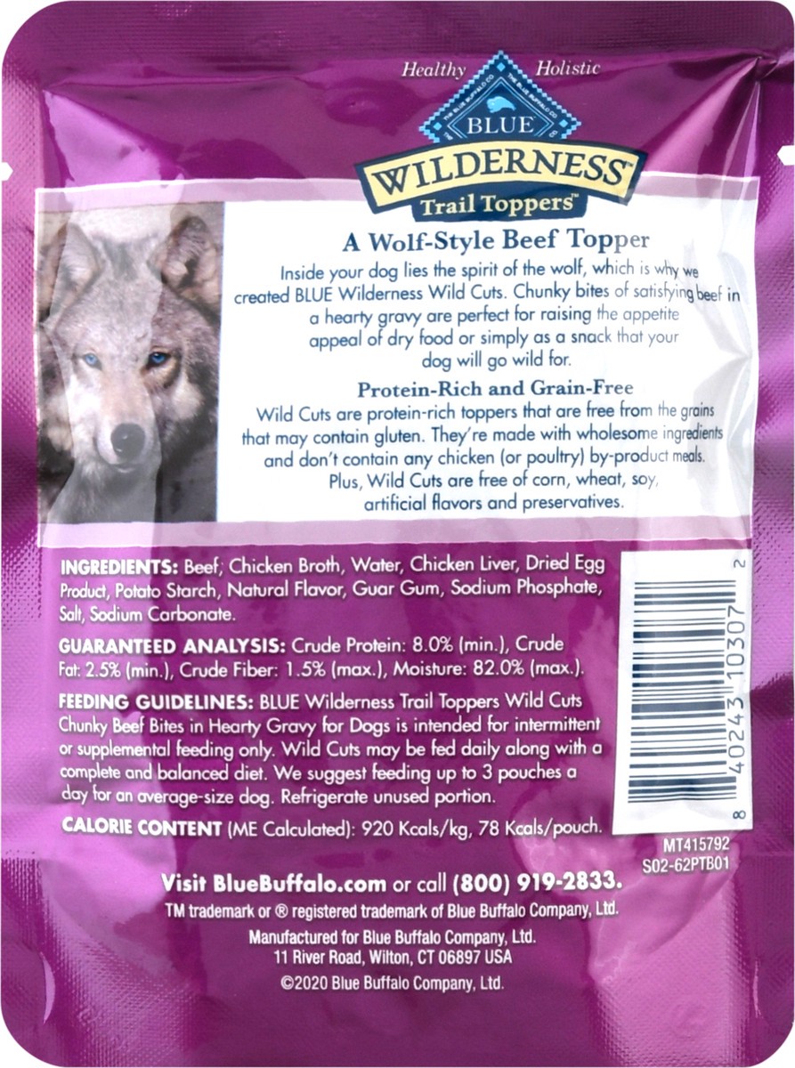 slide 3 of 9, Blue Buffalo Blue Wilderness Trail Toppers Wild Cuts Chunky Beef Bites in Hearty Gravy Snacks for Dogs 3 oz, 3 oz