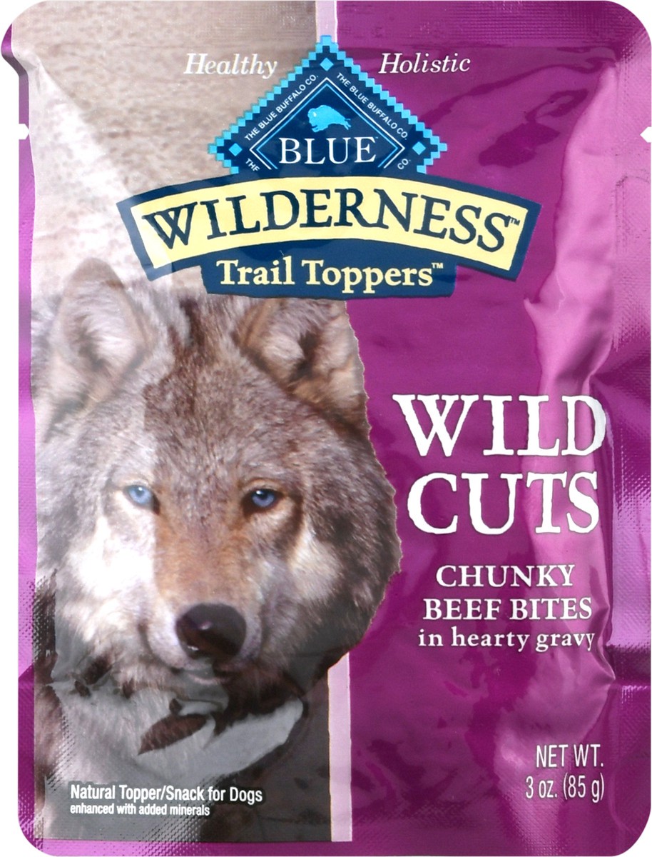 slide 7 of 9, Blue Buffalo Blue Wilderness Trail Toppers Wild Cuts Chunky Beef Bites in Hearty Gravy Snacks for Dogs 3 oz, 3 oz