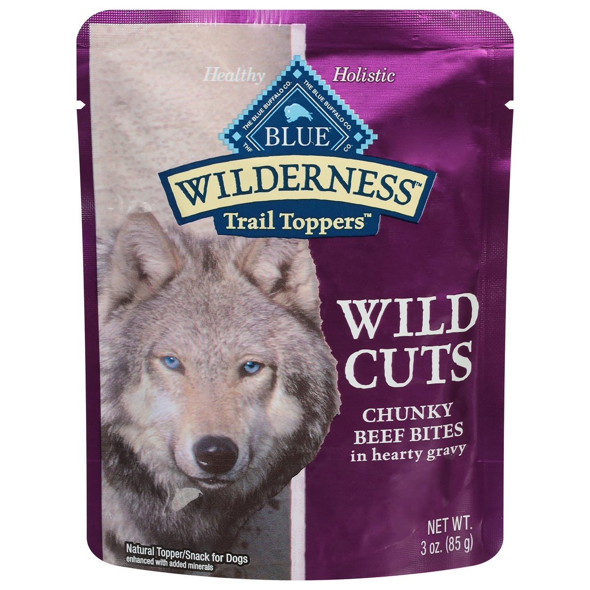 slide 1 of 9, Blue Buffalo Blue Wilderness Trail Toppers Wild Cuts Chunky Beef Bites in Hearty Gravy Snacks for Dogs 3 oz, 3 oz