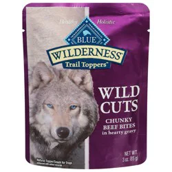 Blue Buffalo Blue Wilderness Trail Toppers Wild Cuts Natural Chunky Beef Bites in Hearty Gravy Topper/Snack for Dogs 3 oz