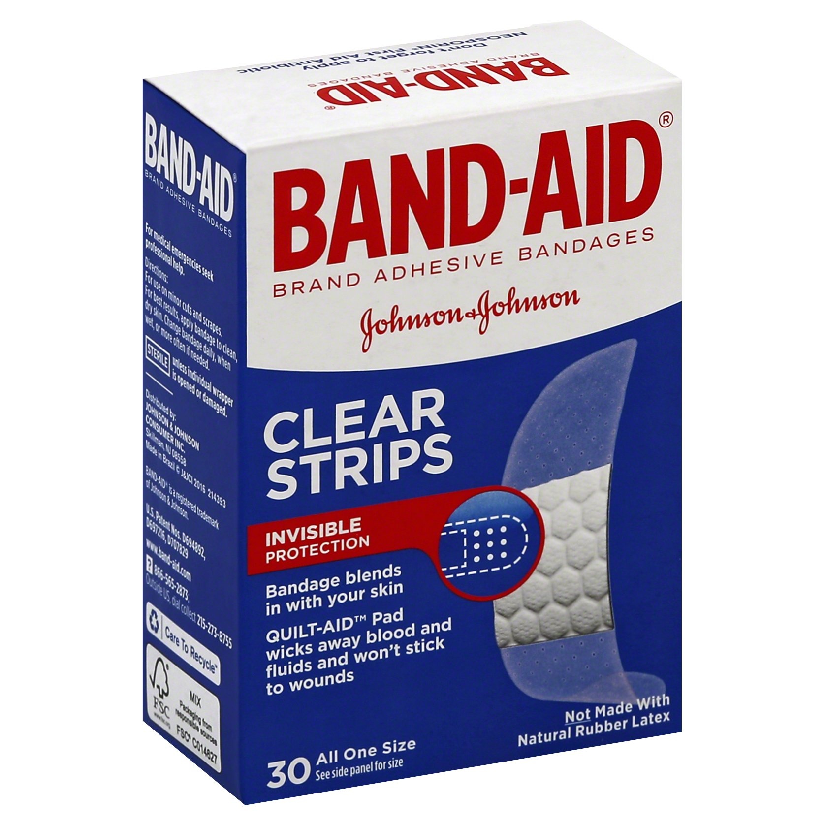 slide 1 of 1, BAND-AID Band Aid Adhesive Bandages Clear Strips, 30 ct