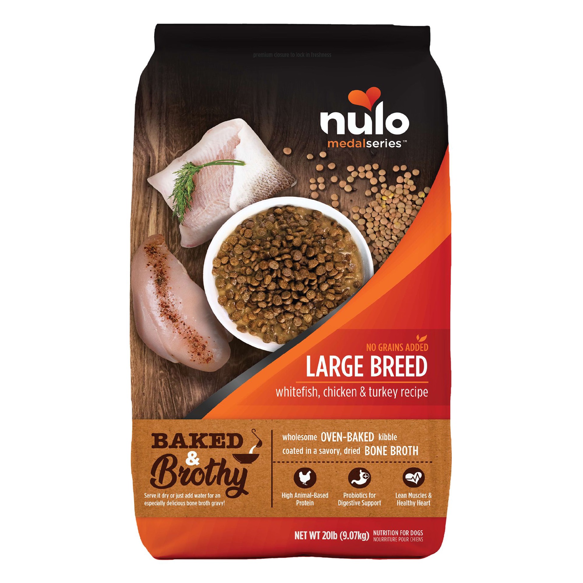 slide 1 of 1, Nulo MedalSeries Baked & Brothy Large Breed Adult Dry Dog Food - Whitefish, 20 lb