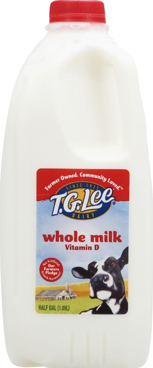 slide 1 of 1, T.G. Lee Whole Milk 0.5 gl, 1/2 gal