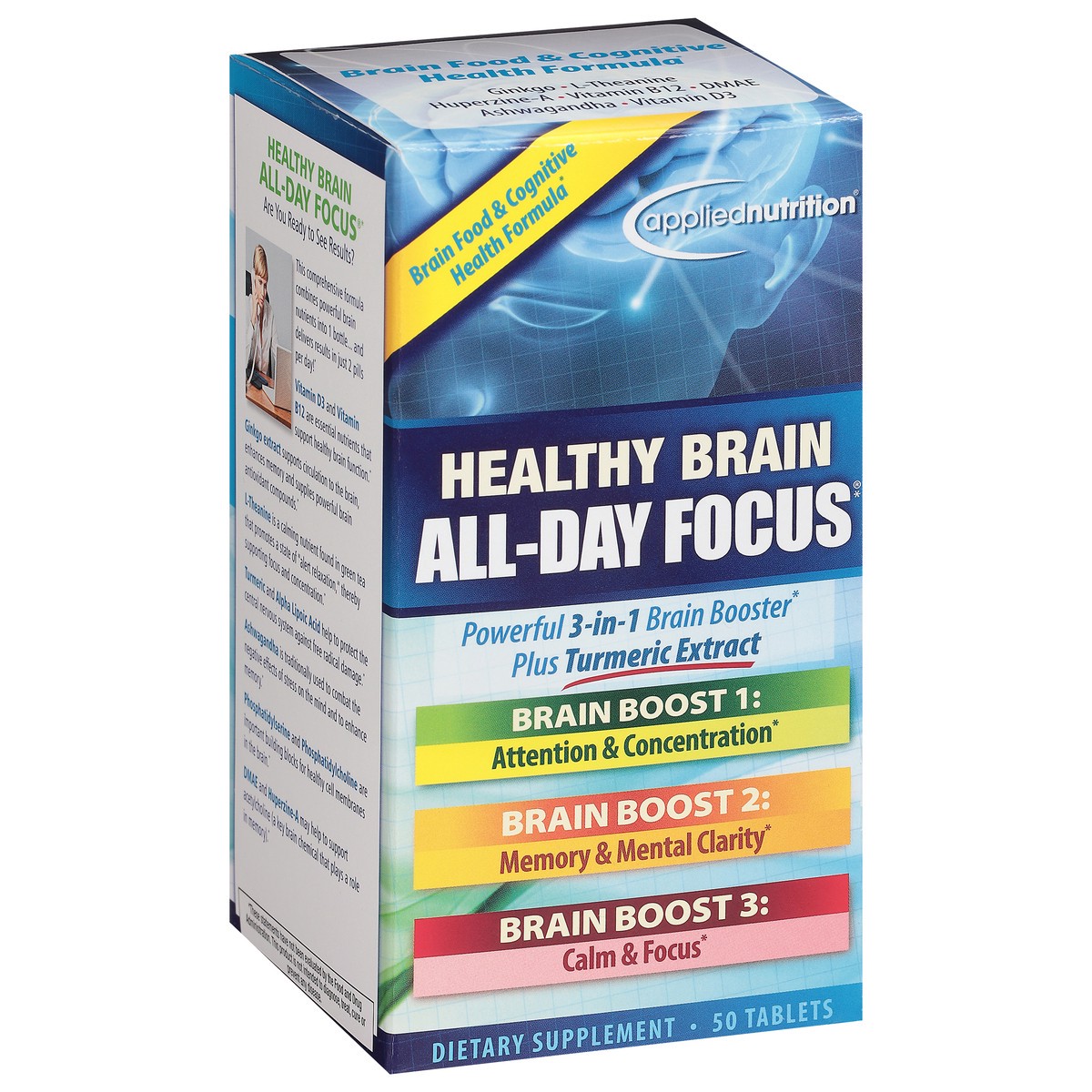 slide 4 of 10, Applied Nutrition Healthy Brain All Day Focus, 50 ct