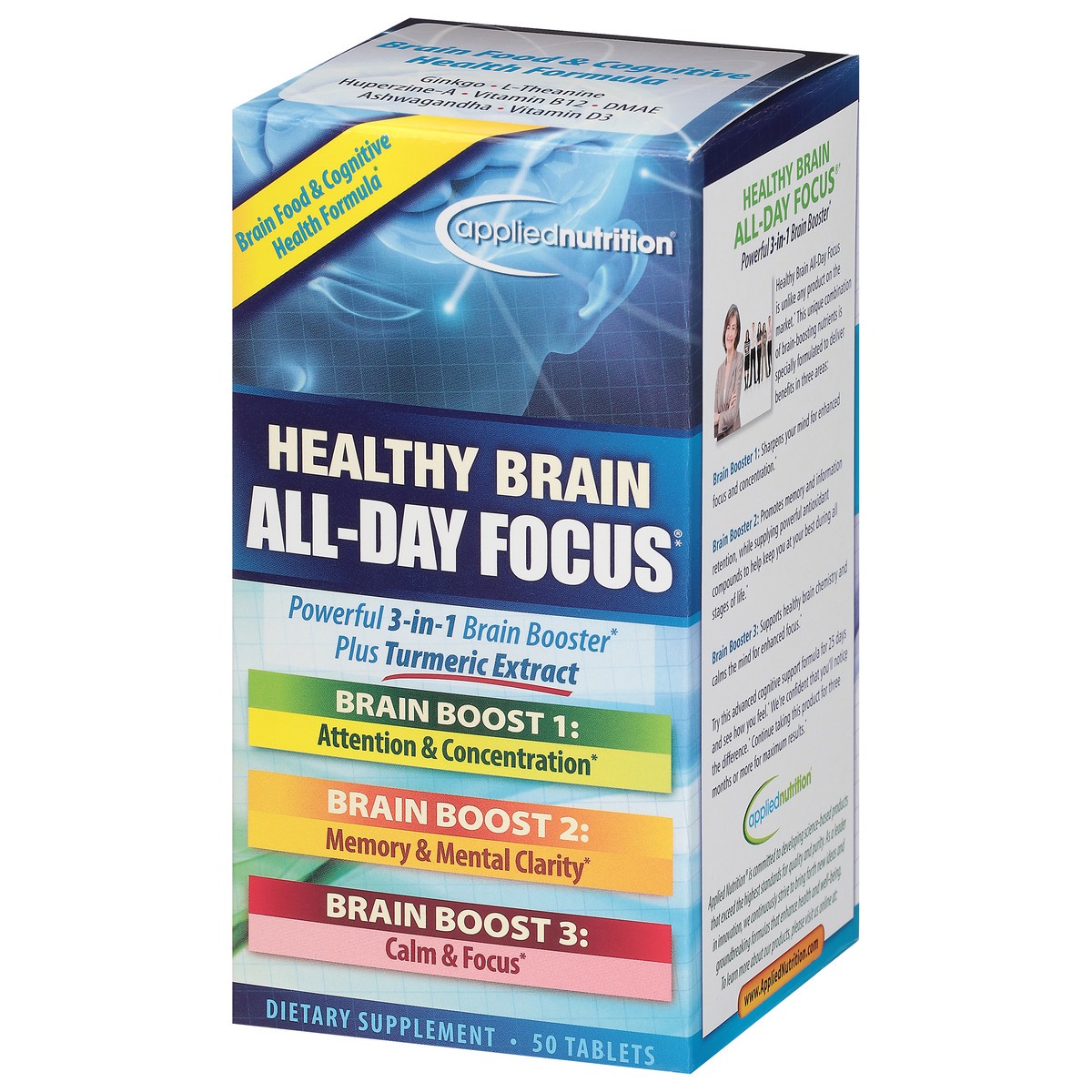 slide 2 of 10, Applied Nutrition Healthy Brain All Day Focus, 50 ct