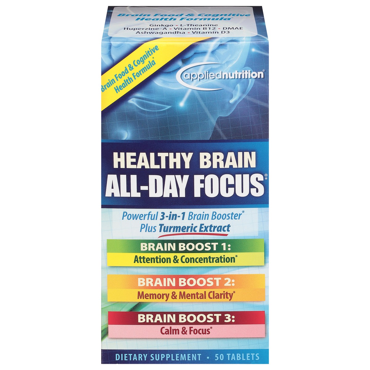 slide 1 of 10, Applied Nutrition Healthy Brain All Day Focus, 50 ct