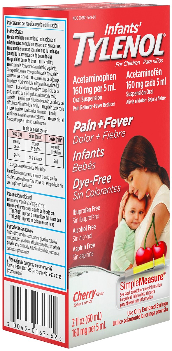 slide 4 of 9, Tylenol Infants' Tylenol Liquid Pain Relief and Fever Medicine, Oral Suspension, Dye-Free Acetaminophen for Sore Throat, Headache & Teething, Fever Reducer for Kids; Cherry Flavor, 2 fl. oz.; Pack of 1, 2 fl oz