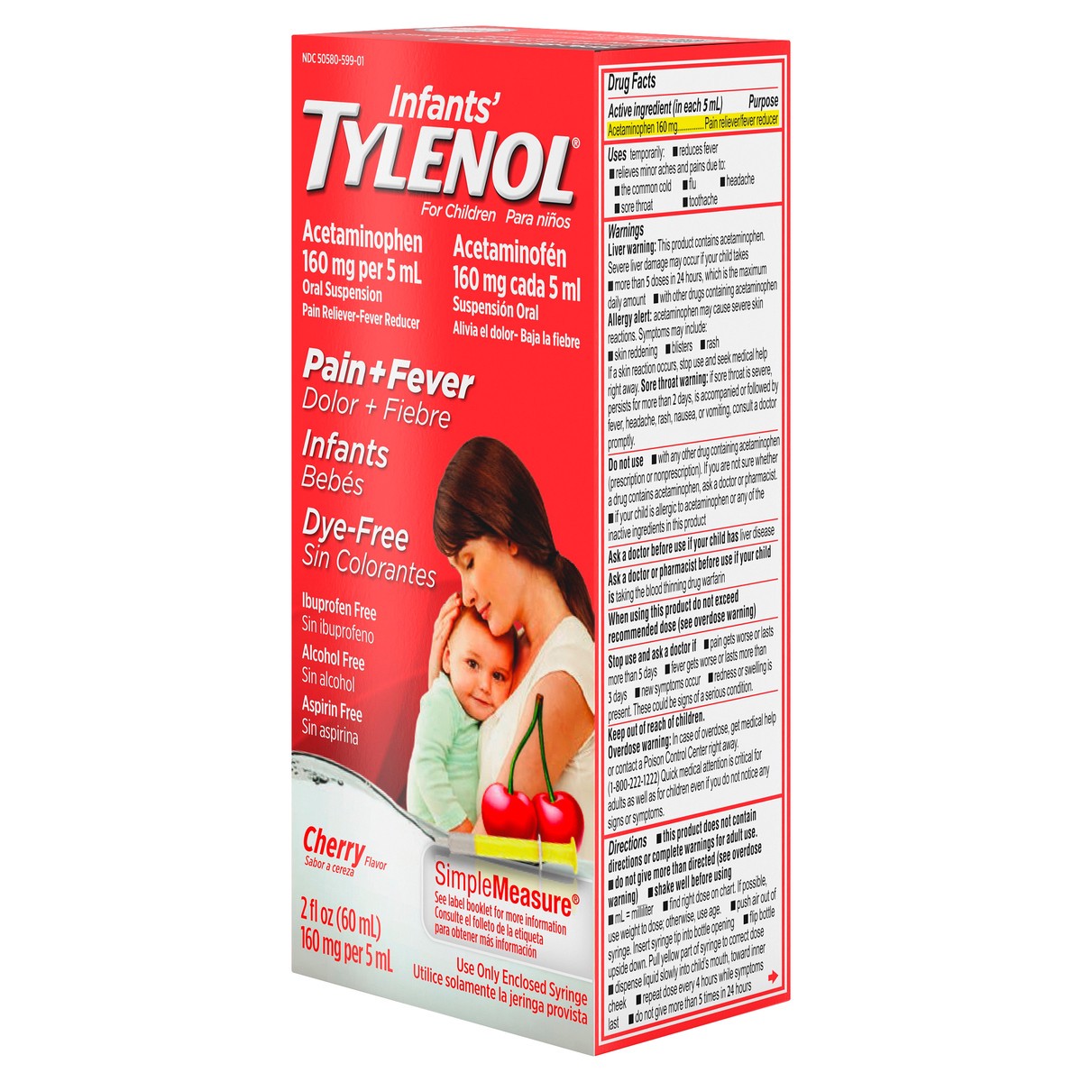 slide 7 of 9, Tylenol Infants' Tylenol Liquid Pain Relief and Fever Medicine, Oral Suspension, Dye-Free Acetaminophen for Sore Throat, Headache & Teething, Fever Reducer for Kids; Cherry Flavor, 2 fl. oz.; Pack of 1, 2 fl oz