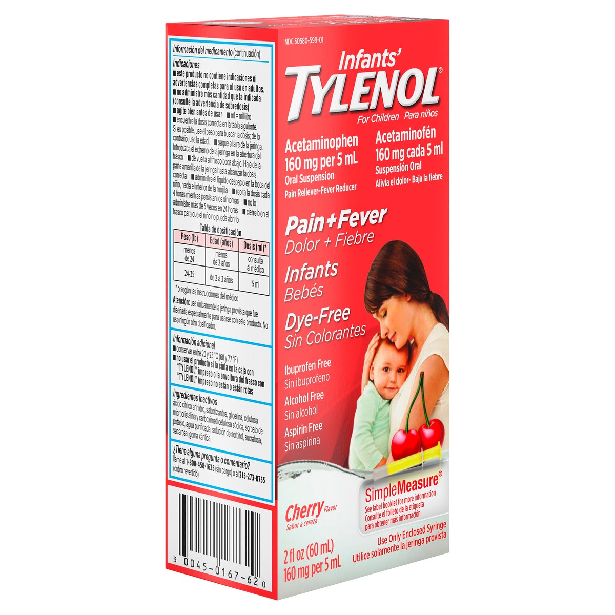 slide 8 of 9, Tylenol Infants' Tylenol Liquid Pain Relief and Fever Medicine, Oral Suspension, Dye-Free Acetaminophen for Sore Throat, Headache & Teething, Fever Reducer for Kids; Cherry Flavor, 2 fl. oz.; Pack of 1, 2 fl oz