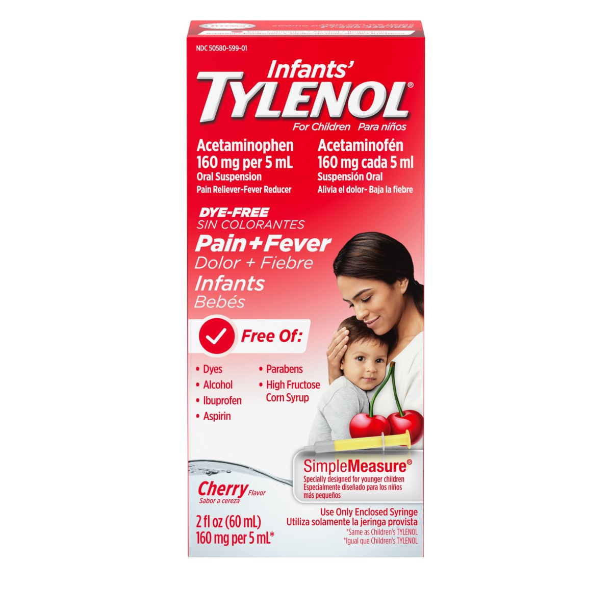 slide 1 of 9, Tylenol Infants' Tylenol Liquid Pain Relief and Fever Medicine, Oral Suspension, Dye-Free Acetaminophen for Sore Throat, Headache & Teething, Fever Reducer for Kids; Cherry Flavor, 2 fl. oz.; Pack of 1, 2 fl oz