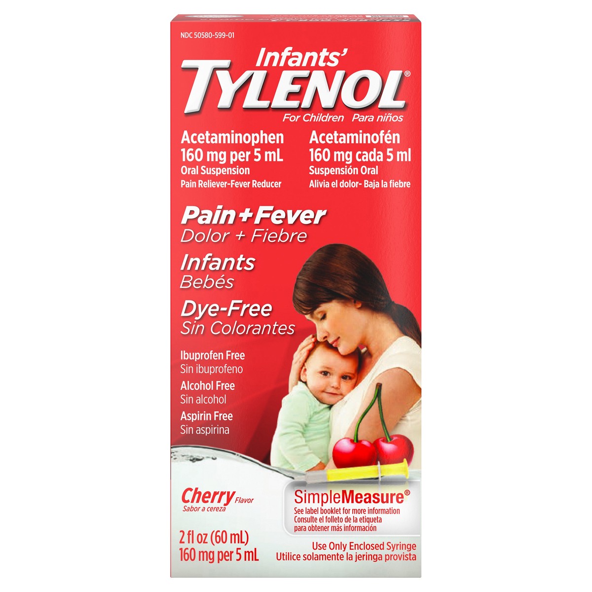 slide 6 of 9, Tylenol Infants' Tylenol Liquid Pain Relief and Fever Medicine, Oral Suspension, Dye-Free Acetaminophen for Sore Throat, Headache & Teething, Fever Reducer for Kids; Cherry Flavor, 2 fl. oz.; Pack of 1, 2 fl oz