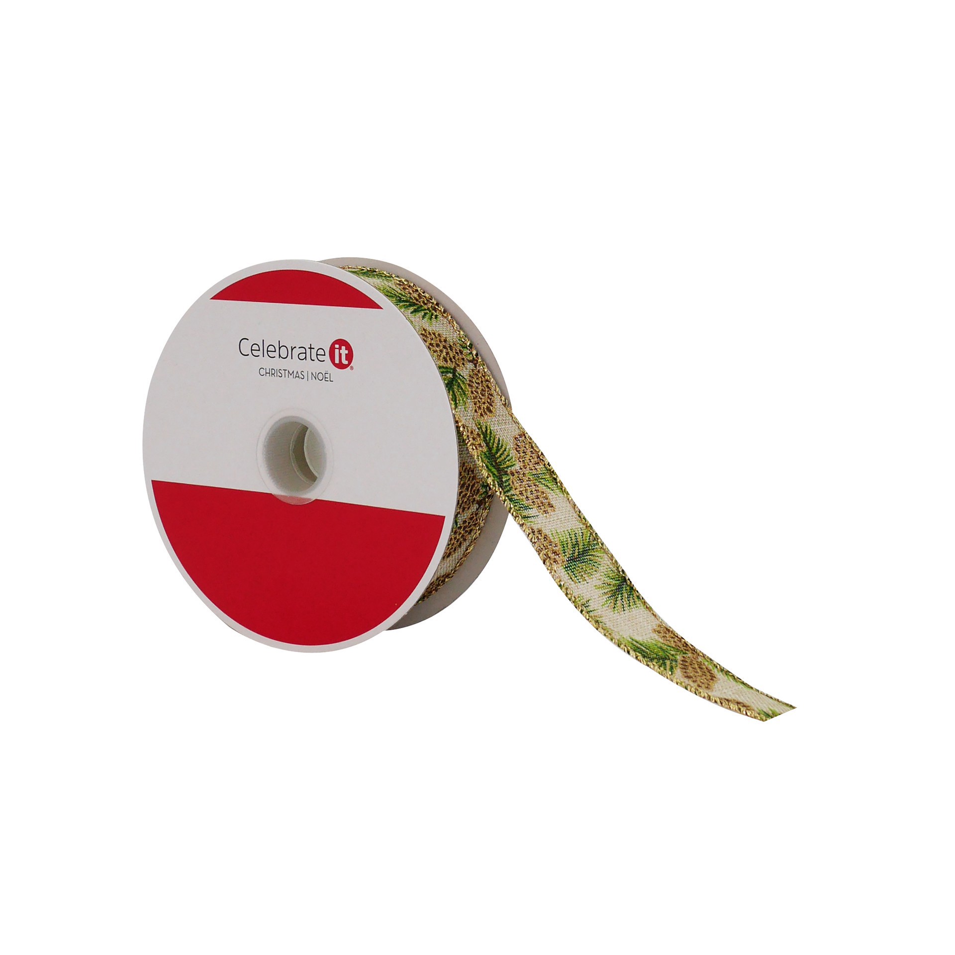 slide 2 of 3, 7/8" X 24ft. Pinecone Faux Linen Wired Ribbon By Celebrate It, 7/8 in x 24 ft