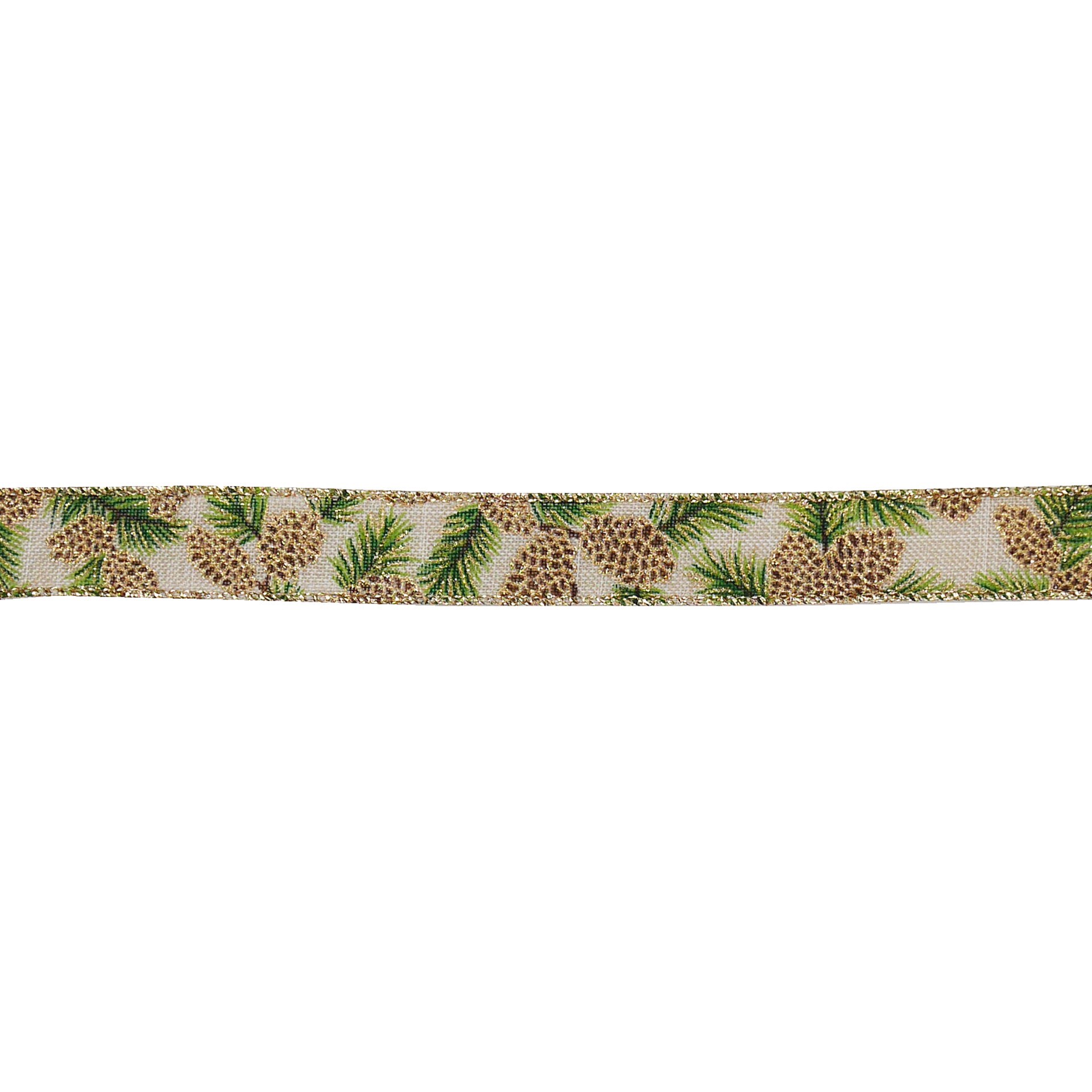 slide 3 of 3, 7/8" X 24ft. Pinecone Faux Linen Wired Ribbon By Celebrate It, 7/8 in x 24 ft