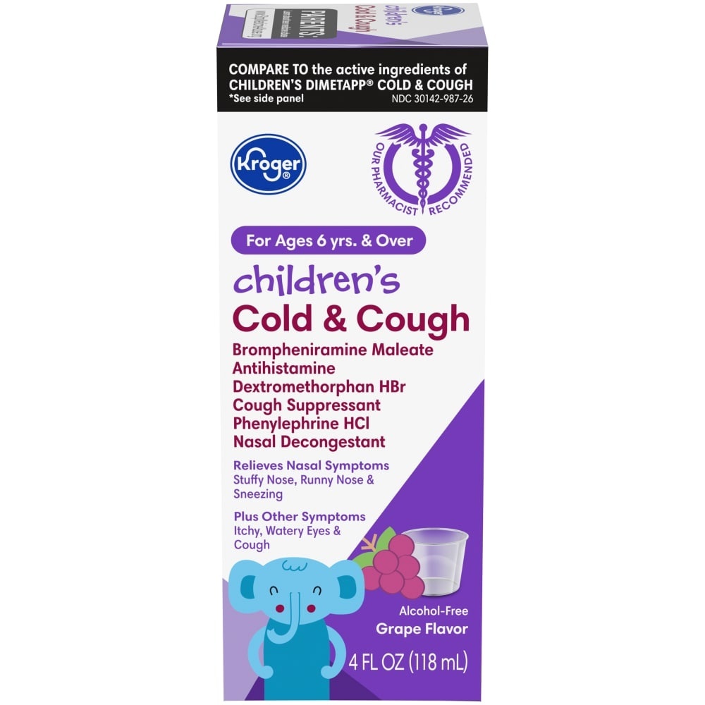 slide 1 of 1, Kroger Children's Cold & Cough Grape Elixir, 4 oz