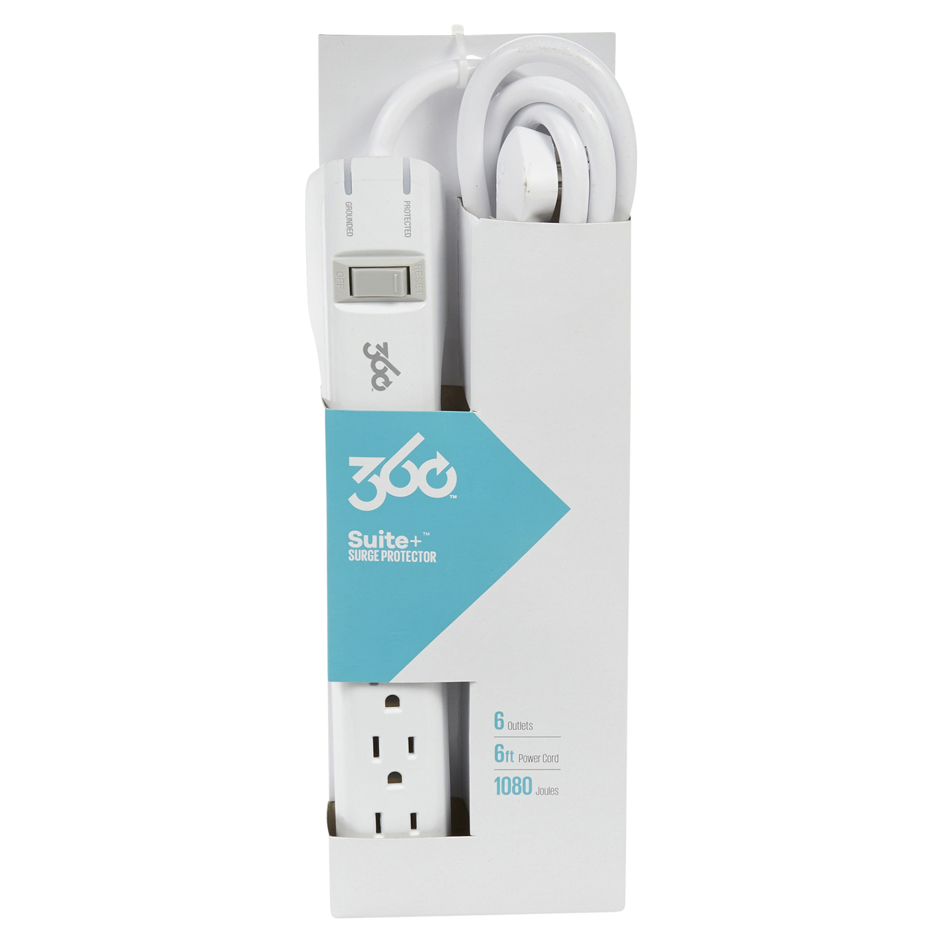 slide 1 of 1, 360 Electrical Suite+ 6 Outlet Surge Protector, White, 1 ct