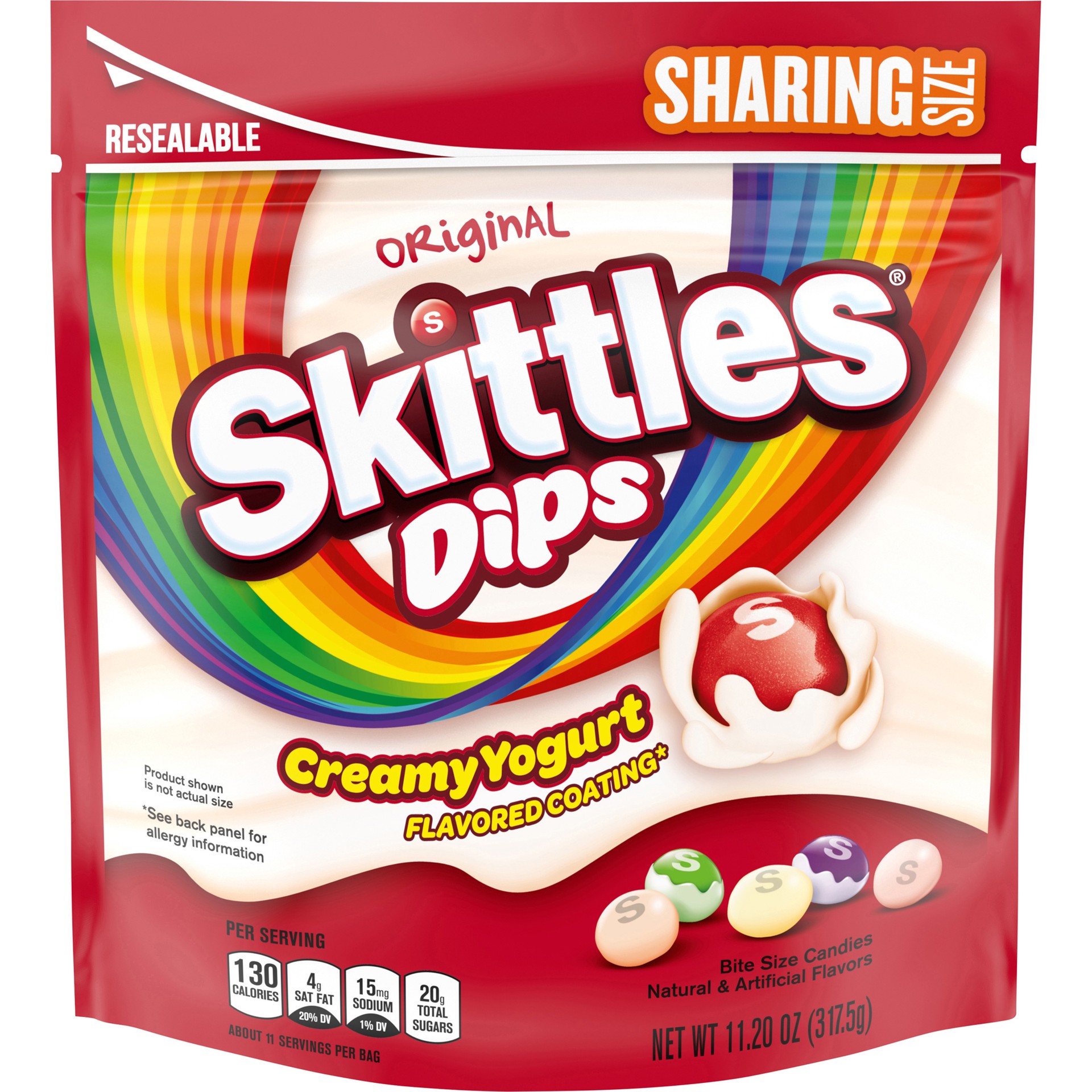 slide 1 of 5, SKITTLES Original Yogurt Dips Candy, 11.2 Ounce Share Size Bag, 11 oz