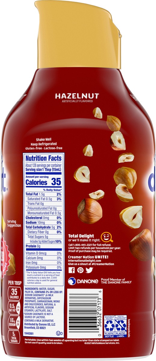 slide 8 of 12, International Delight Coffee Creamer, Hazelnut, Refrigerated Flavored Creamer, 64 FL OZ Bottle, 64 fl oz