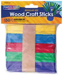 Creativity Street Regular Craft Sticks, Bright Hues Assorted, 4-1/2" x 3/8", 150 pc