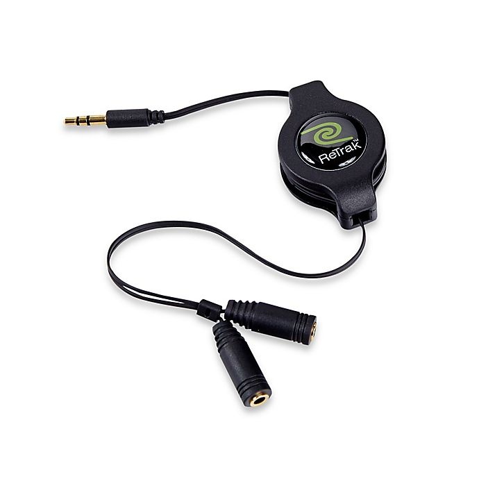 slide 1 of 1, ReTrak Retractable Headphone Splitters - Black, 1 ct