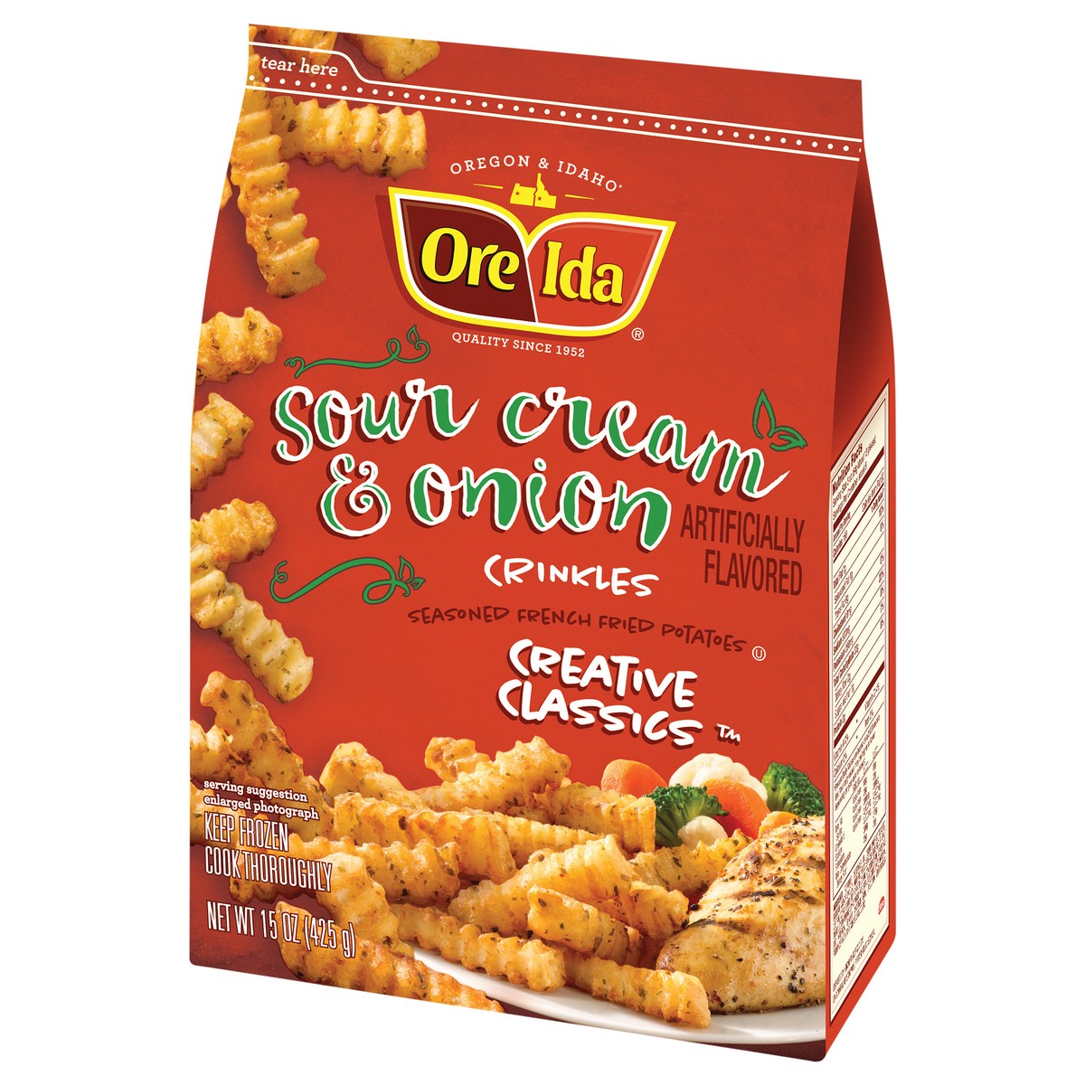 slide 2 of 9, Ore-Ida(r) Creative Classics(tm) Sour Cream & Onion Potato Crinkles 15 oz. Bag, 15 oz