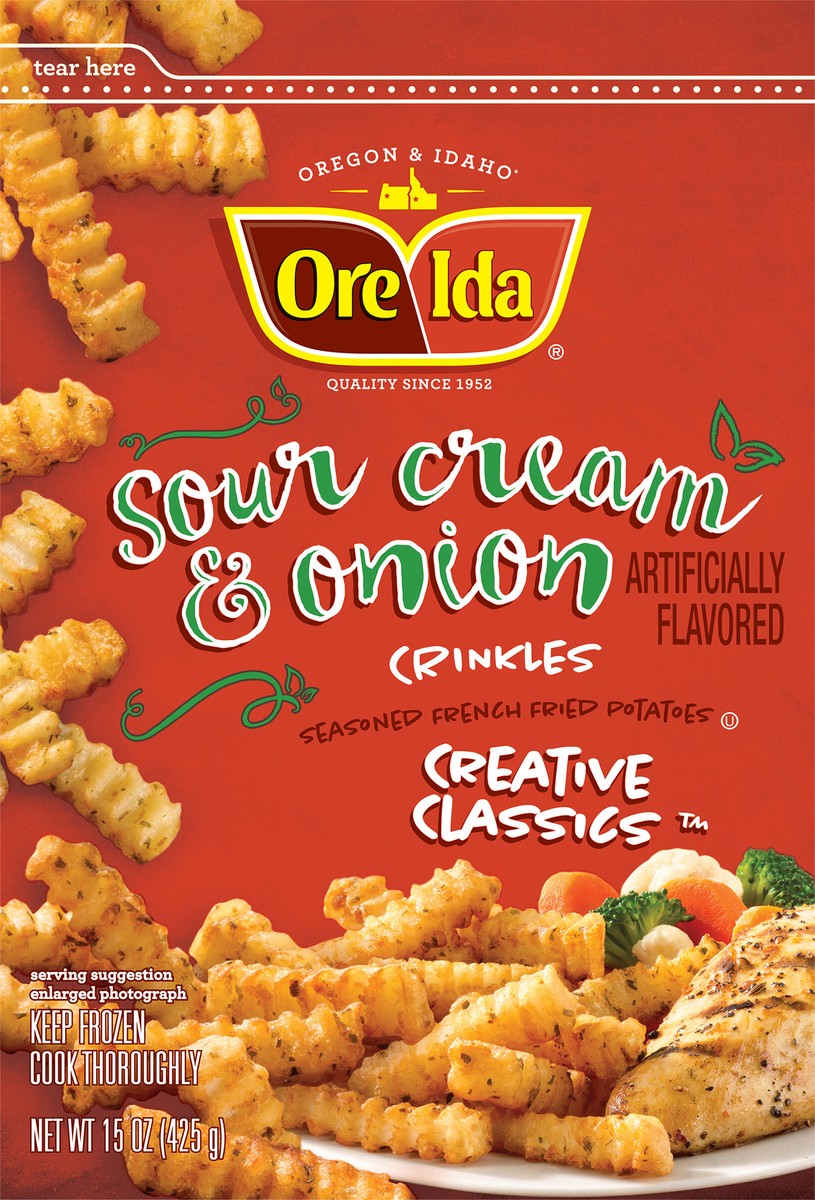 slide 3 of 9, Ore-Ida(r) Creative Classics(tm) Sour Cream & Onion Potato Crinkles 15 oz. Bag, 15 oz