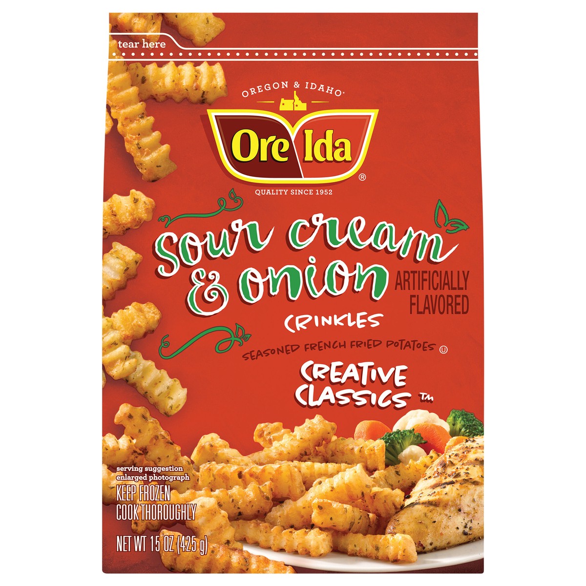 slide 1 of 9, Ore-Ida(r) Creative Classics(tm) Sour Cream & Onion Potato Crinkles 15 oz. Bag, 15 oz