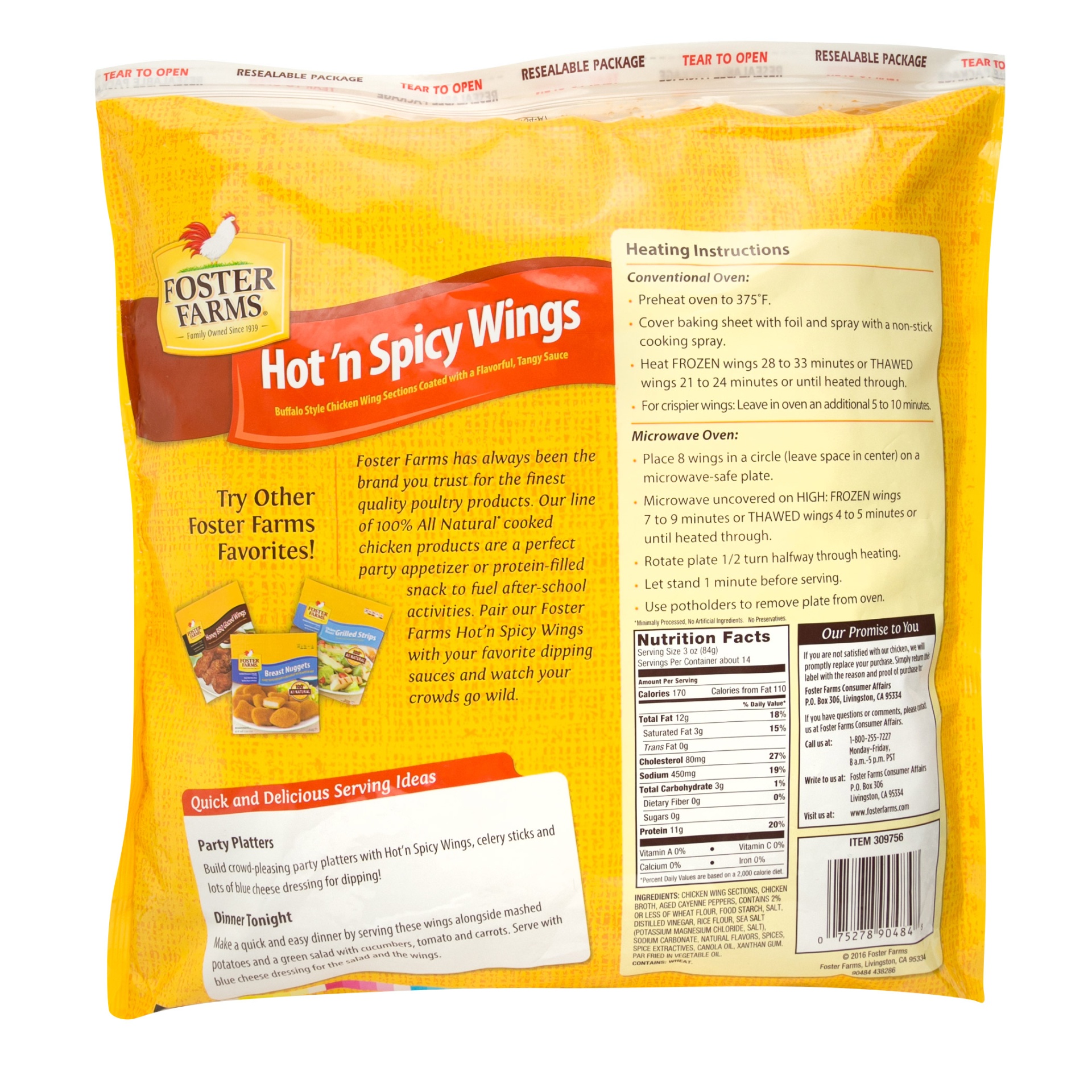 slide 2 of 2, Foster Farms Hot'n Spicy Wings, 5 lb