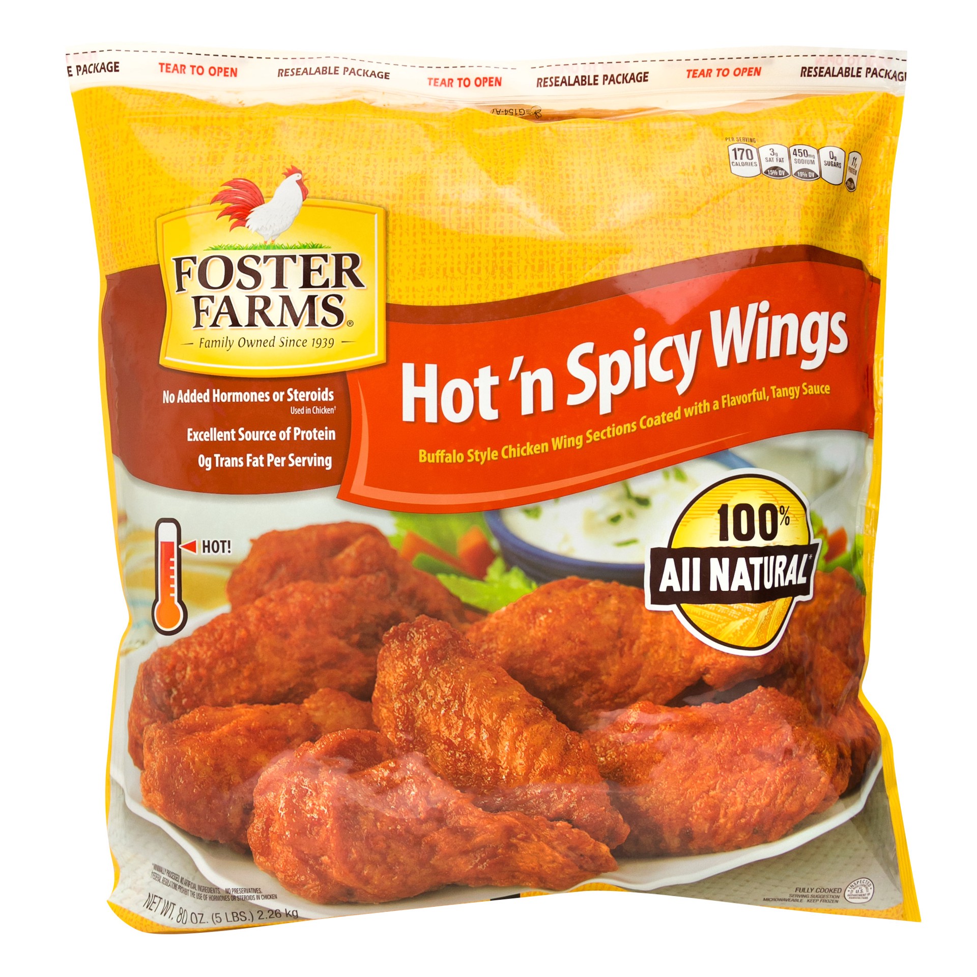 slide 1 of 2, Foster Farms Hot'n Spicy Wings, 5 lb
