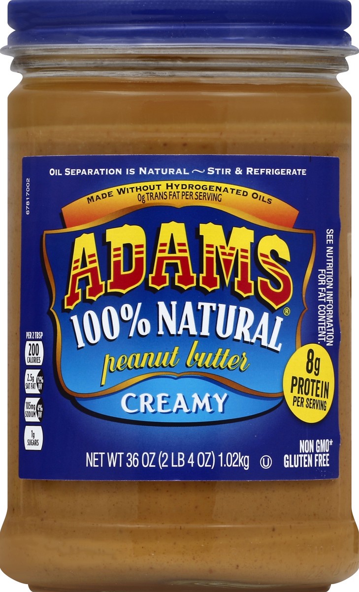 slide 1 of 7, Adams Natural Creamy Peanut Butter, 36 oz. Jar, 36 oz