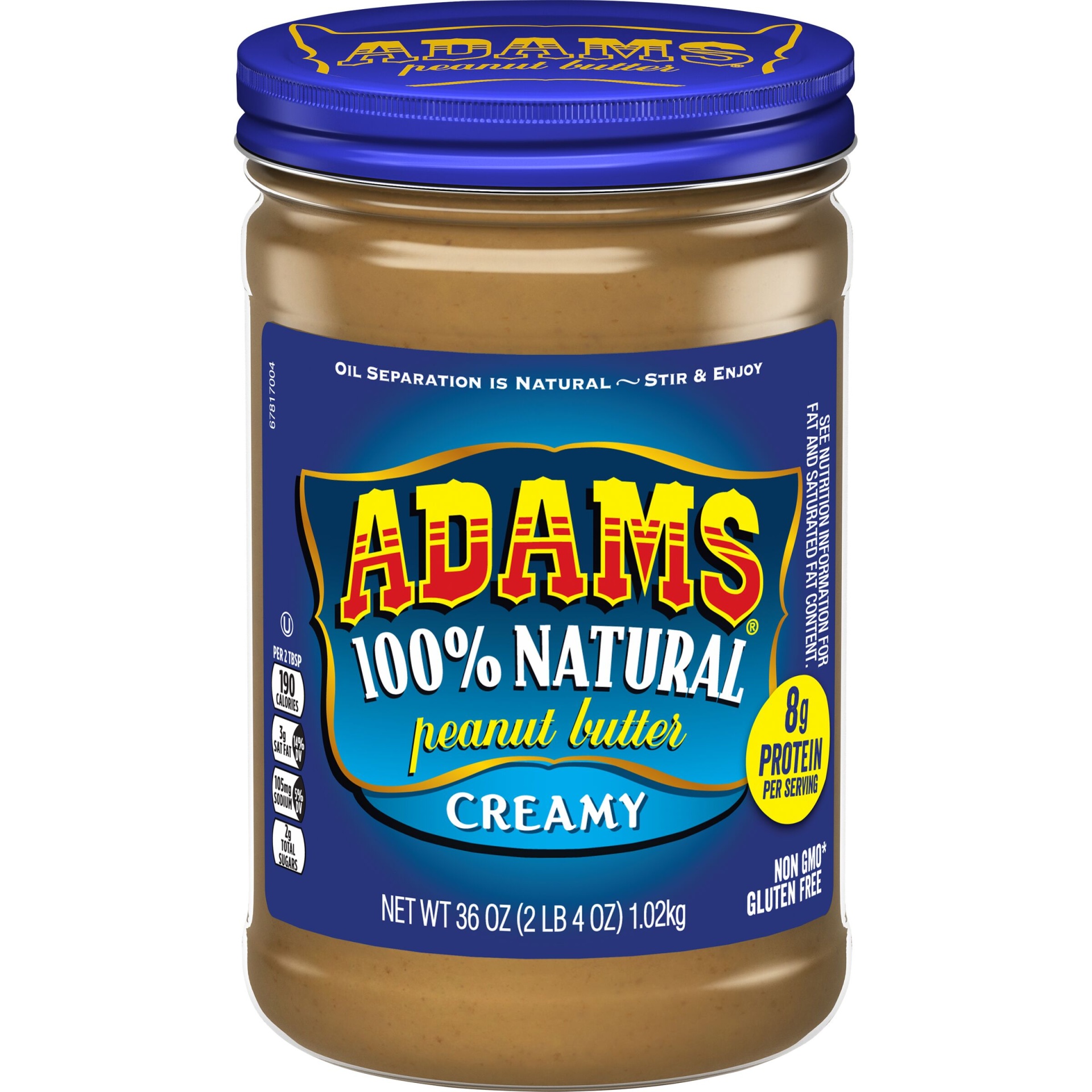 slide 1 of 2, Adam's 100% Natural Creamy Peanut Butter, 36 oz