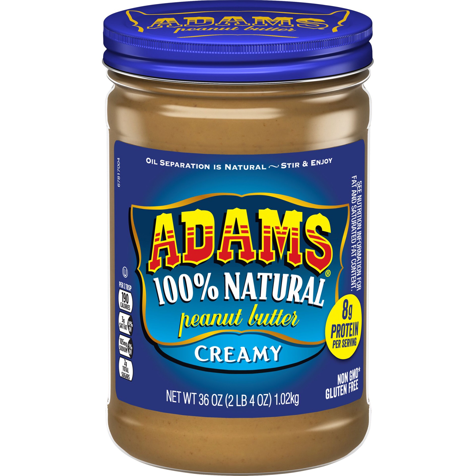 slide 1 of 7, Adams Natural Creamy Peanut Butter, 36-Ounce, 36 oz