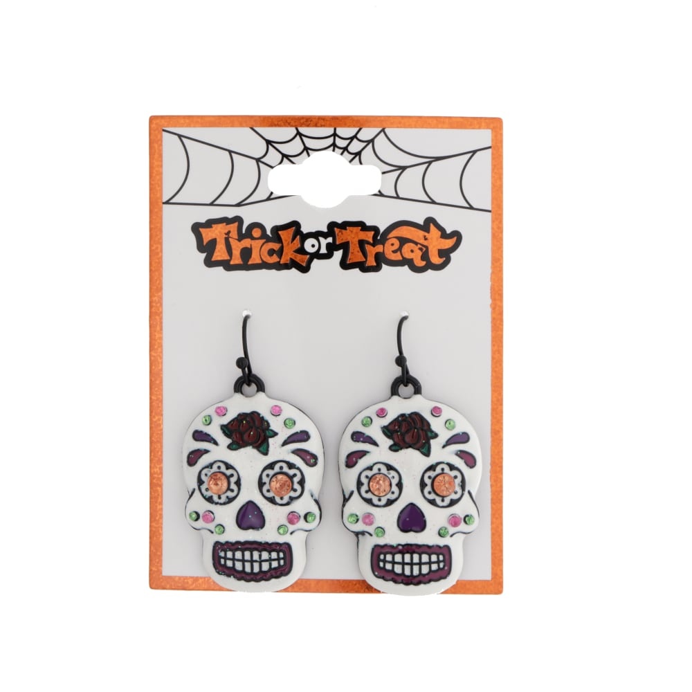 slide 1 of 1, Sugar Skull Earrings - White, 1 ct