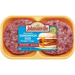 Johnsonville® Mild Recipe Sandwich Size Breakfast Sausage Patties, 6 ct / 2 oz