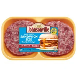 Johnsonville® Mild Recipe Sandwich Size Breakfast Sausage Patties, 6 ct / 2 oz