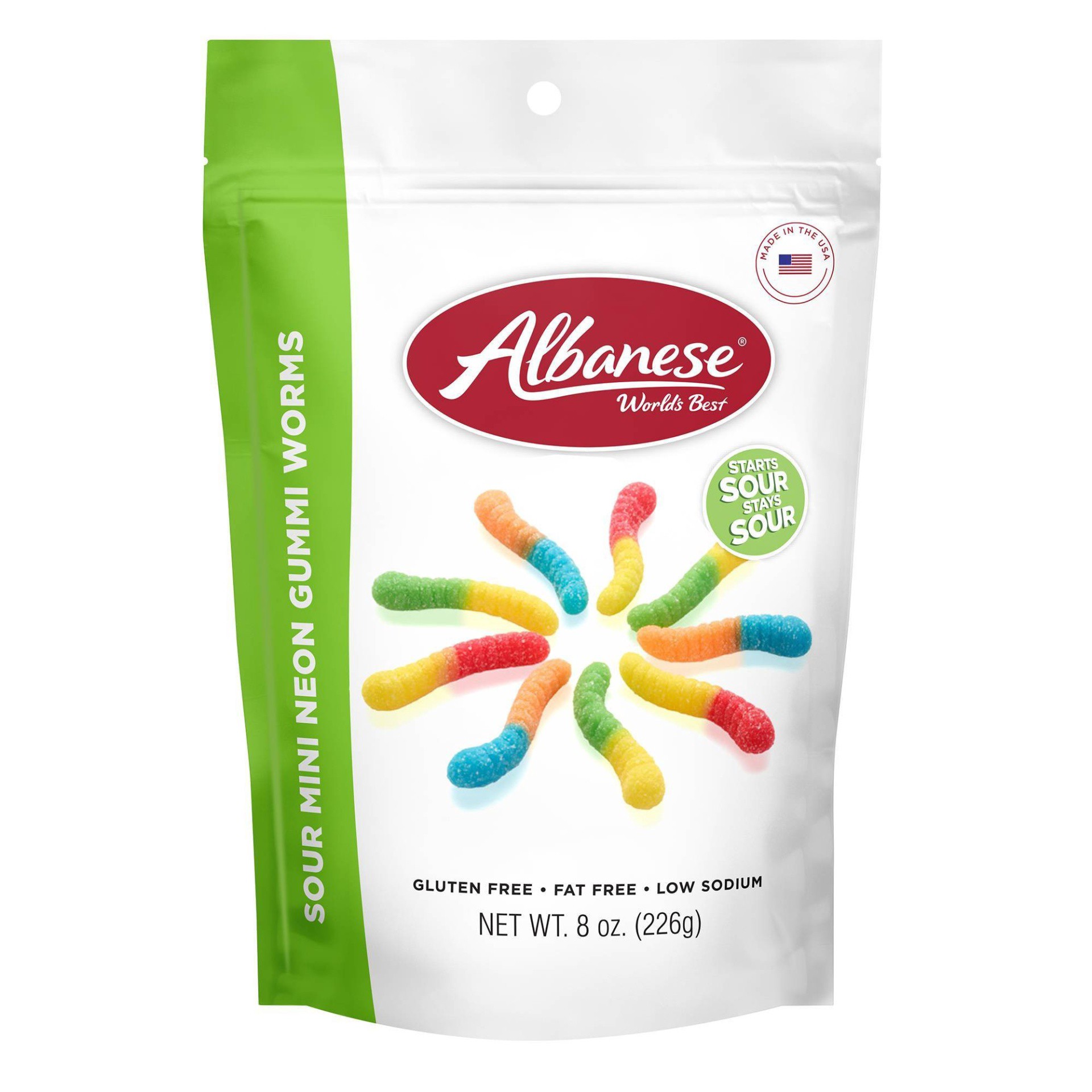 slide 1 of 7, Albanese Worm Mini Sour Neon, 8 oz