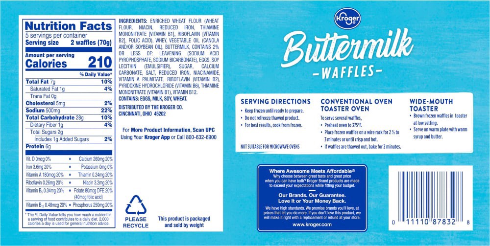 slide 2 of 3, Kroger Buttermilk Waffles, 10 ct; 1.23 oz