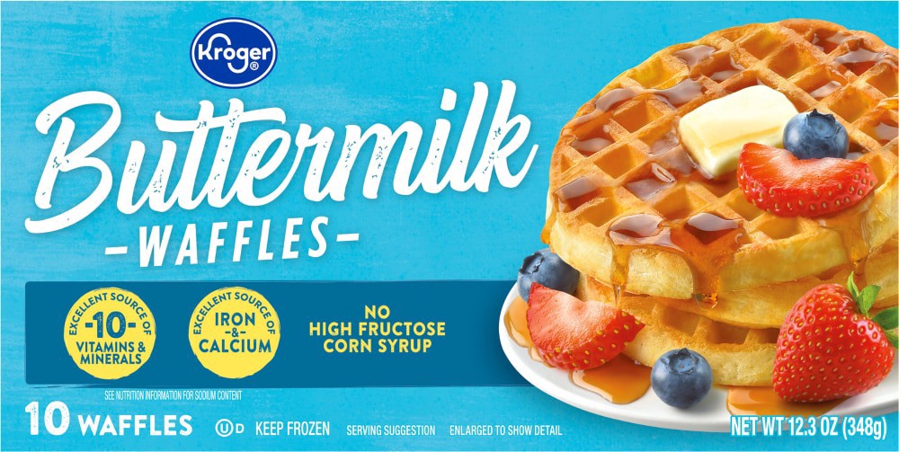 slide 1 of 3, Kroger Buttermilk Waffles, 10 ct; 1.23 oz