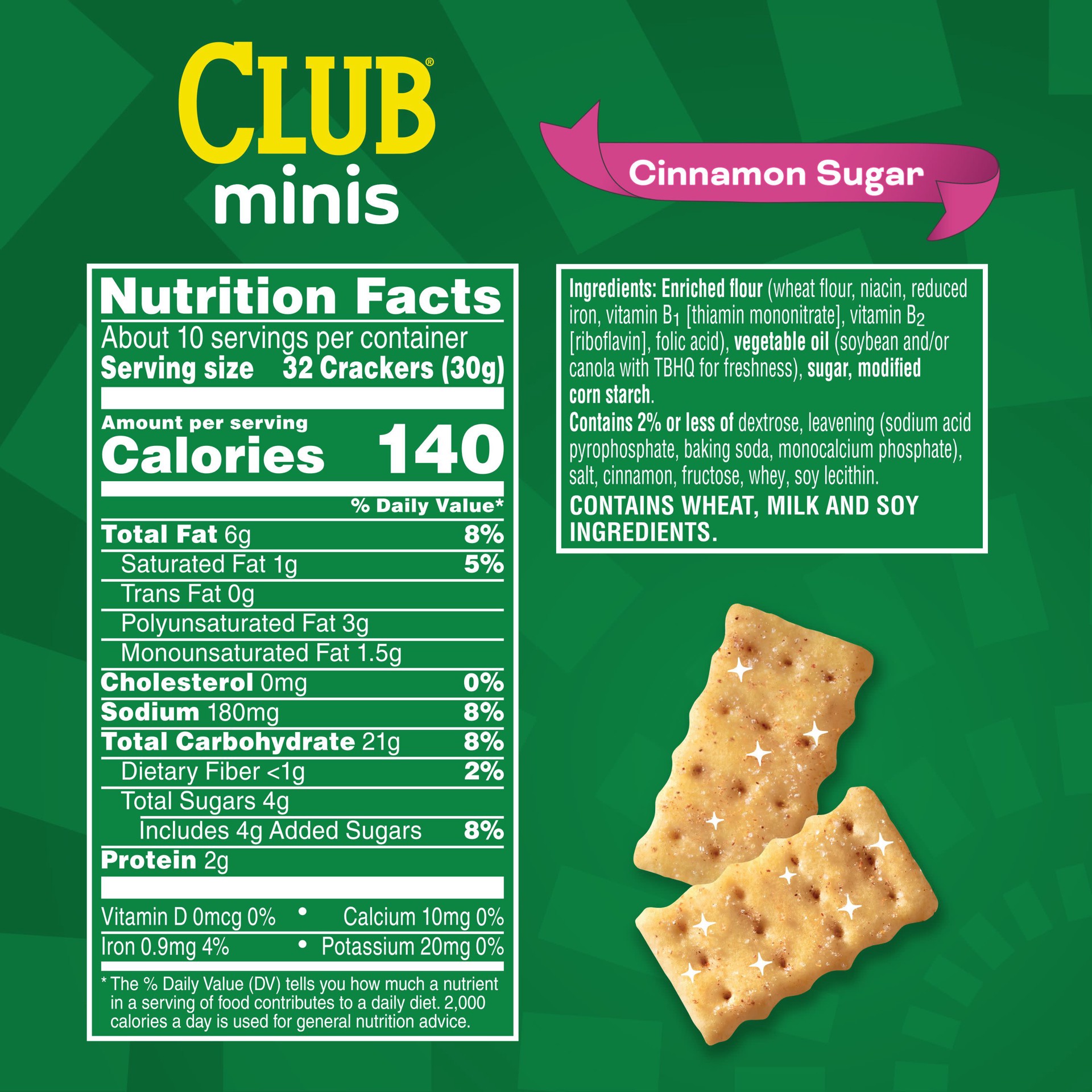 slide 3 of 7, Club Minis Mini Crackers, Holiday Snacks, Snack Crackers, Cinnamon Sugar, 1 Box, 11 oz