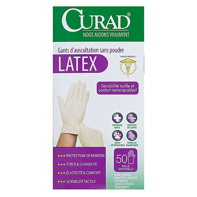 slide 2 of 2, Curad Exam Gloves Powderfree Latex Universal Size, 50 ct