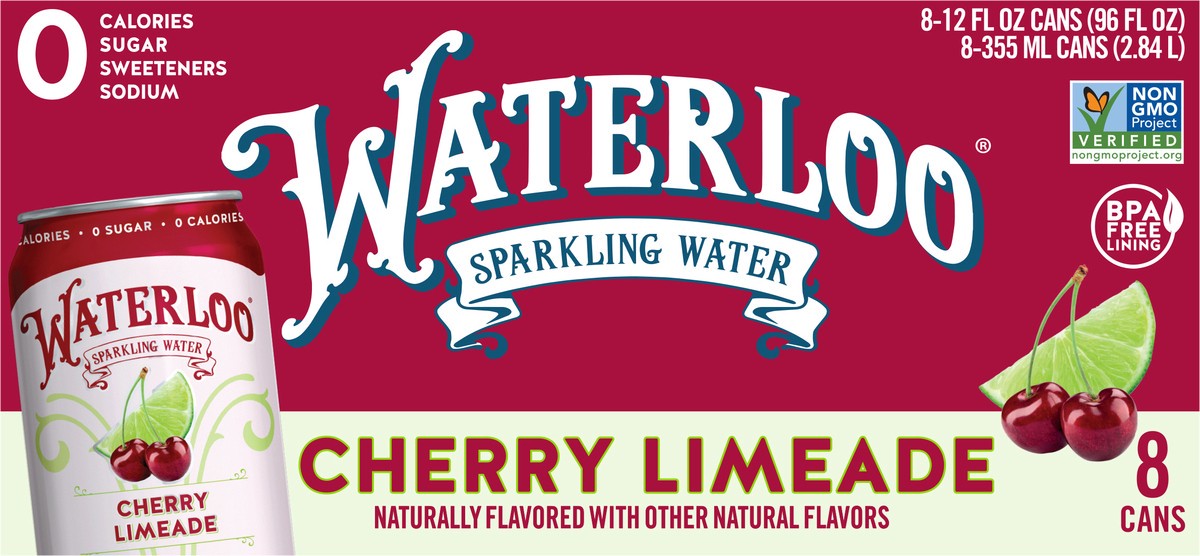 slide 3 of 6, Waterloo Sparkling Water Cherry Limeade Sparkling Water - 96 fl oz, 8 ct; 12 oz
