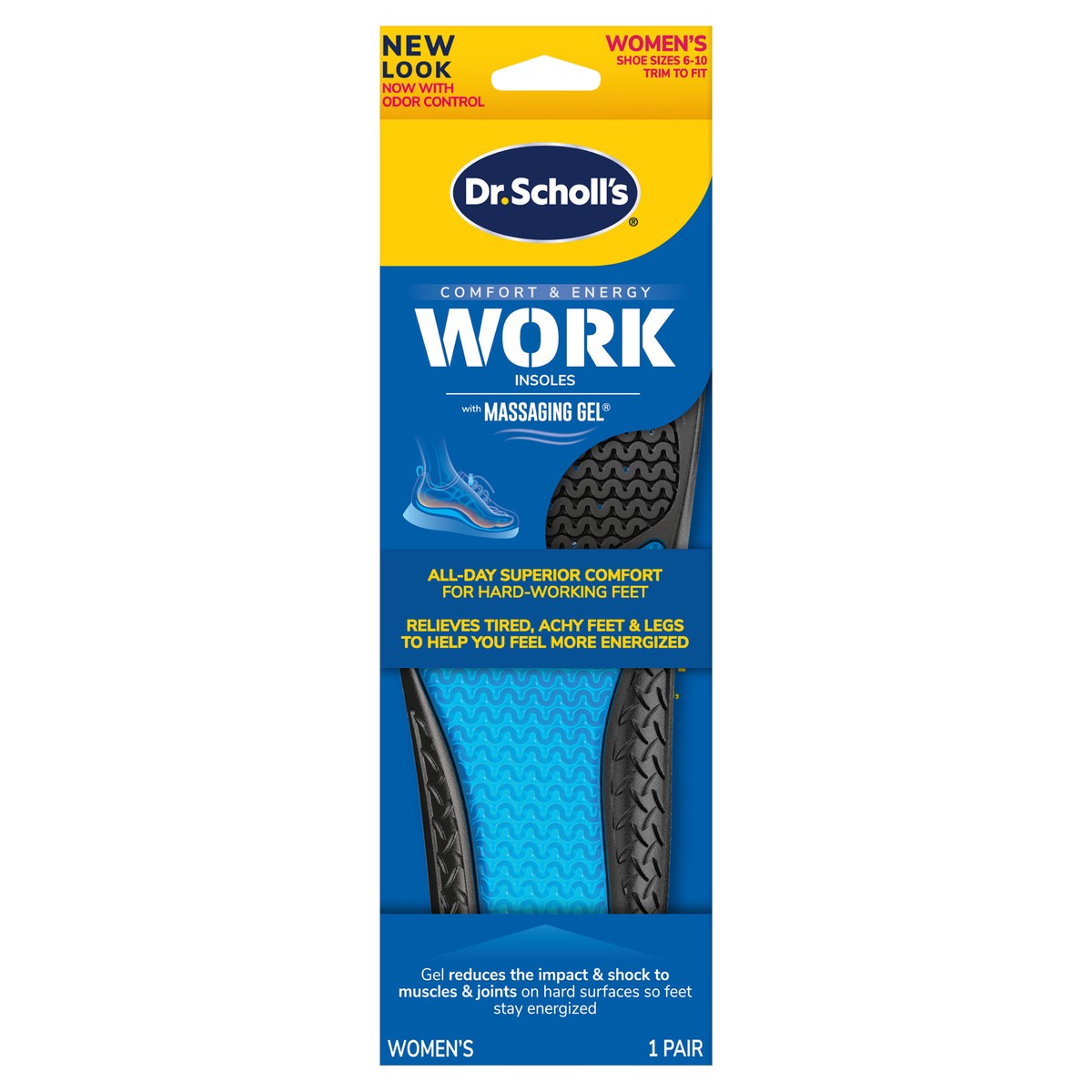 slide 1 of 2, Dr. Scholl's Work All-Day Superior Comfort Insoles (with) Massaging Gel, Women, 1 Pair, Trim to Fit, 1 ct