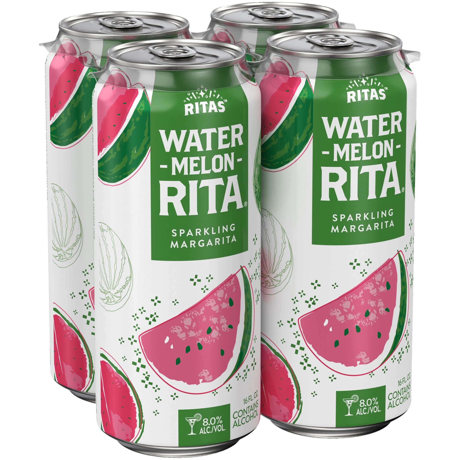 slide 1 of 3, Ritas Water-Melon-Rita Sparkling Margarita, 8% ABV, 16 oz cans