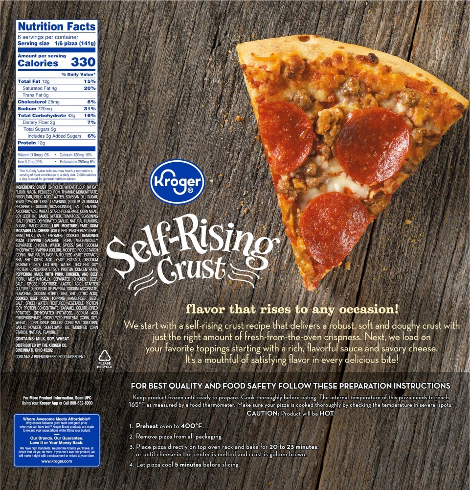 slide 4 of 4, Kroger Three Meat Pizza Self Rising Crust, 29.8 oz