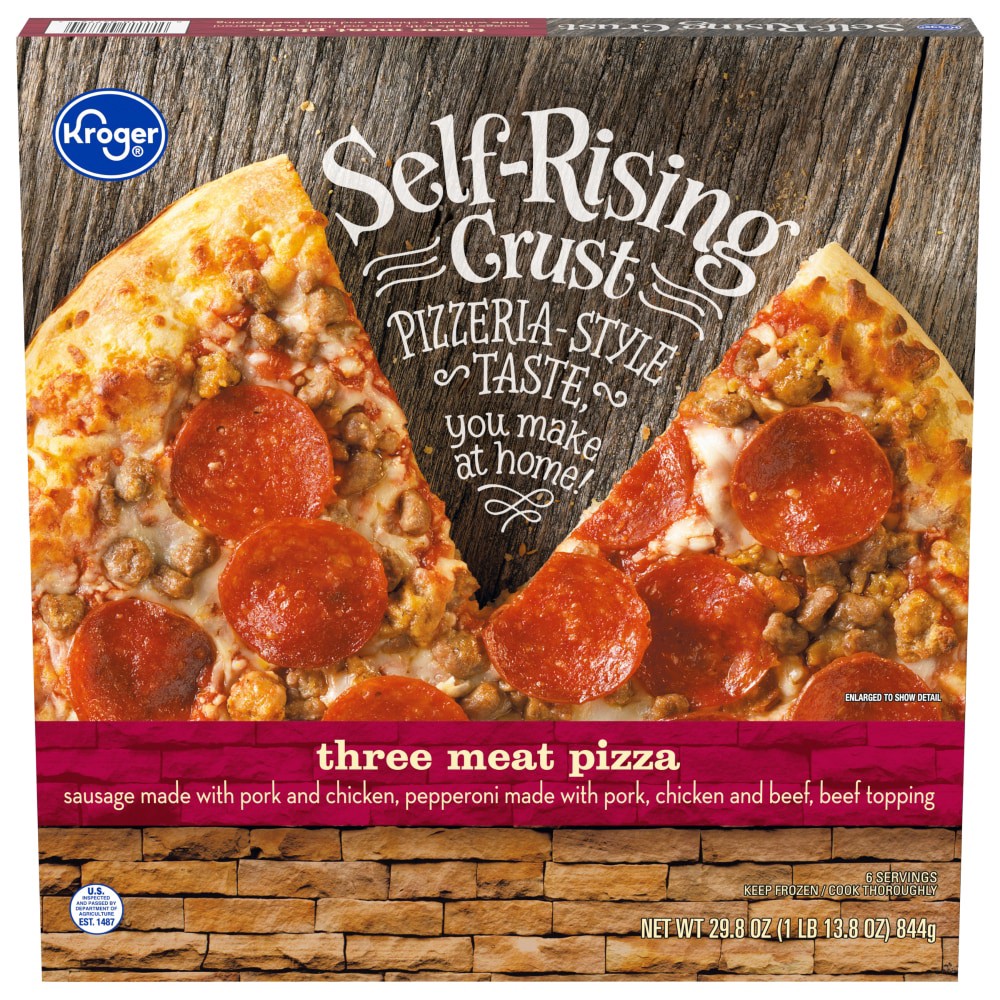 slide 1 of 4, Kroger Three Meat Pizza Self Rising Crust, 29.8 oz