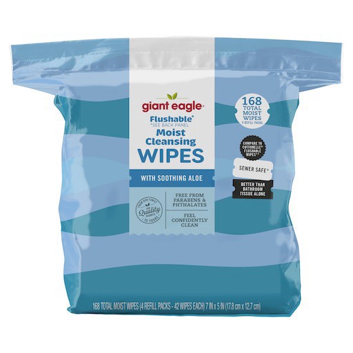 slide 1 of 1, Giant Eagle Aloe & Calendula Flushable Moist Wipes, 4 Refill Packs, 168 ct