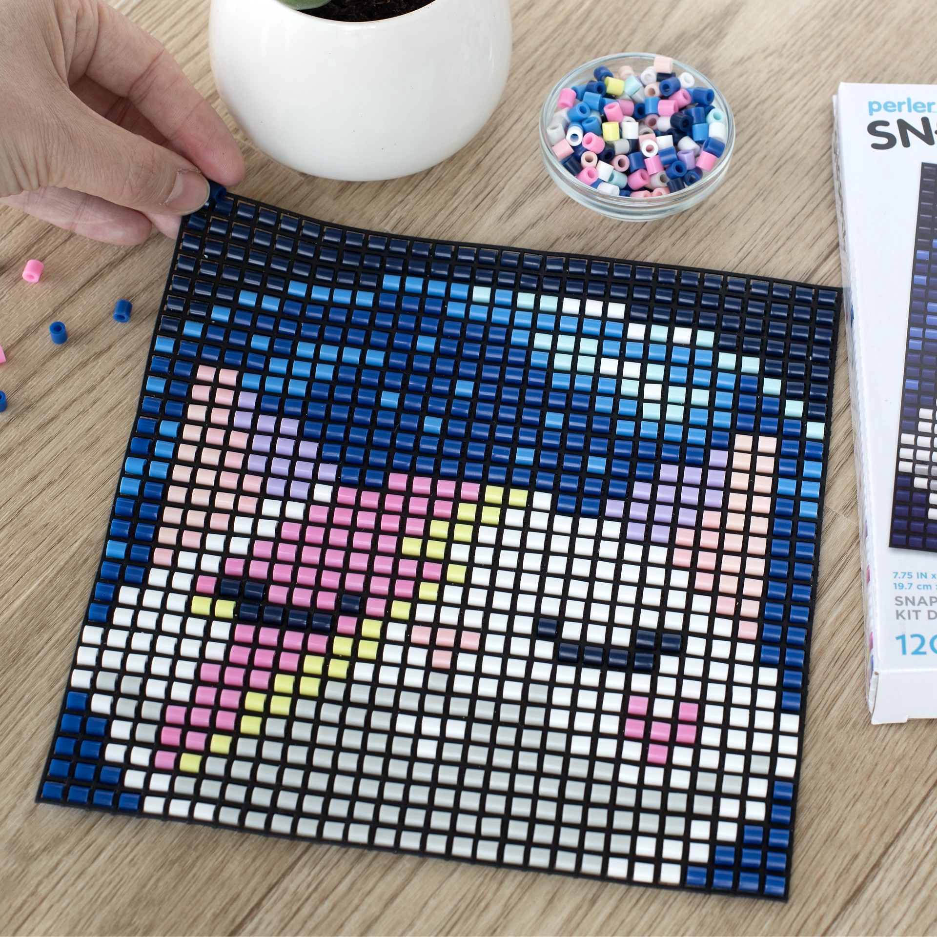 slide 2 of 7, Perler Snappix Astro Kitty Bead Craft Kit, 7.75 in x 7.75 in