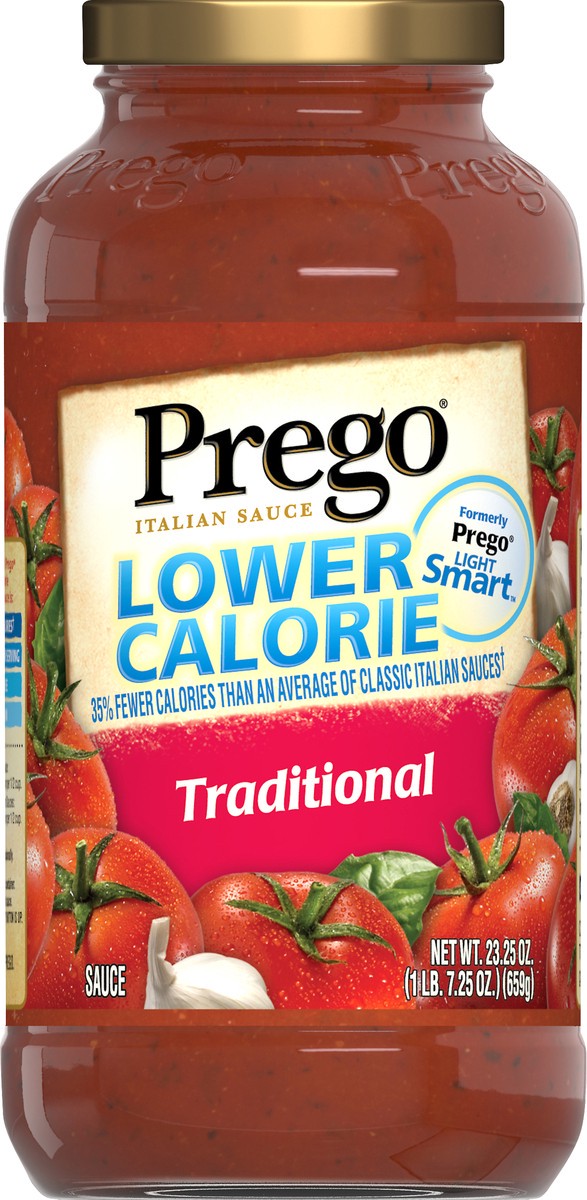 slide 1 of 5, Prego Lower Calorie Pasta Sauce, Traditional Italian Spaghetti Sauce, 23.5 Ounce Jar, 23.25 oz