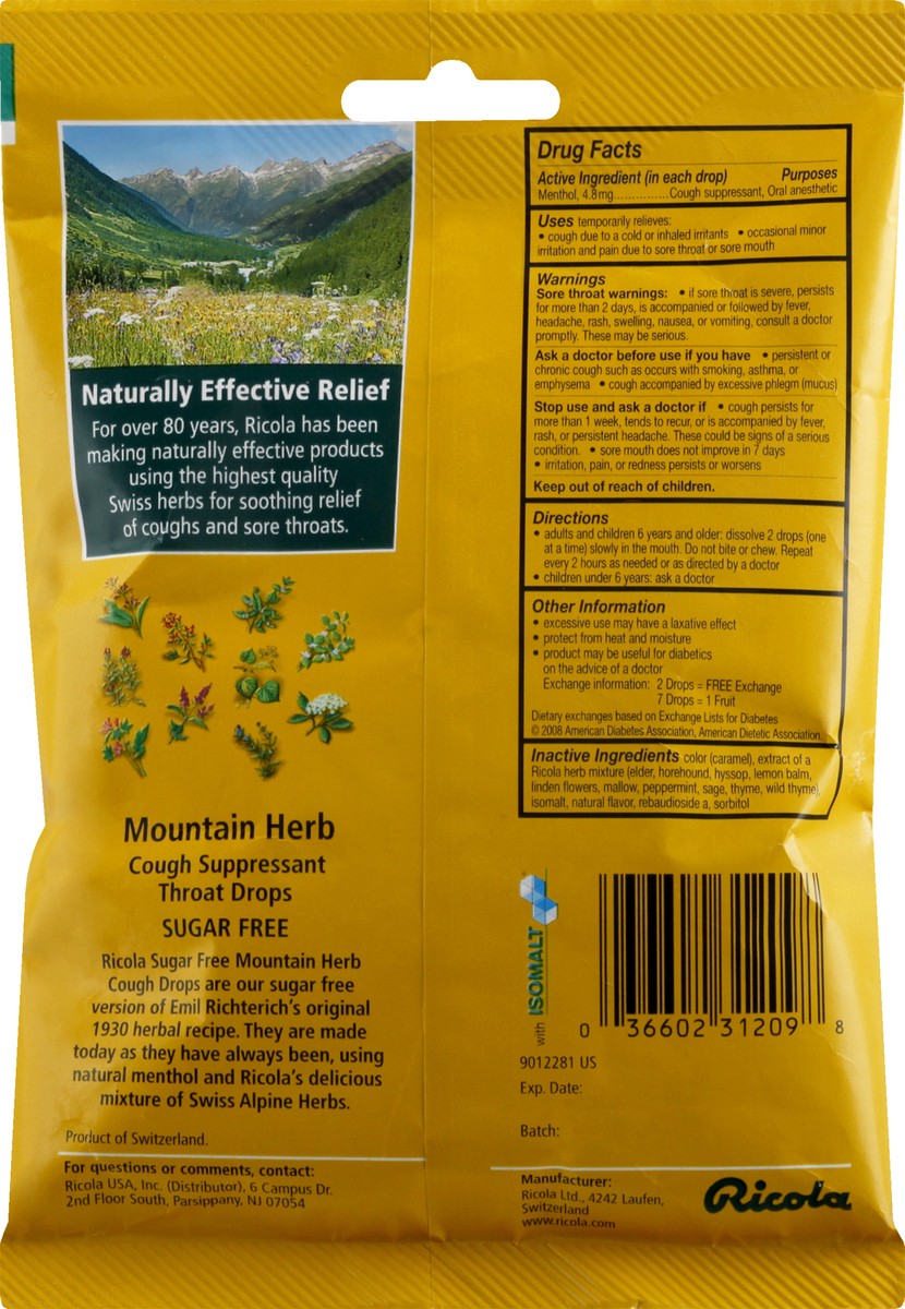 slide 6 of 11, Ricola Mountain Herb Cough Suppressant/Throat Drops 19 ea, 19 ct