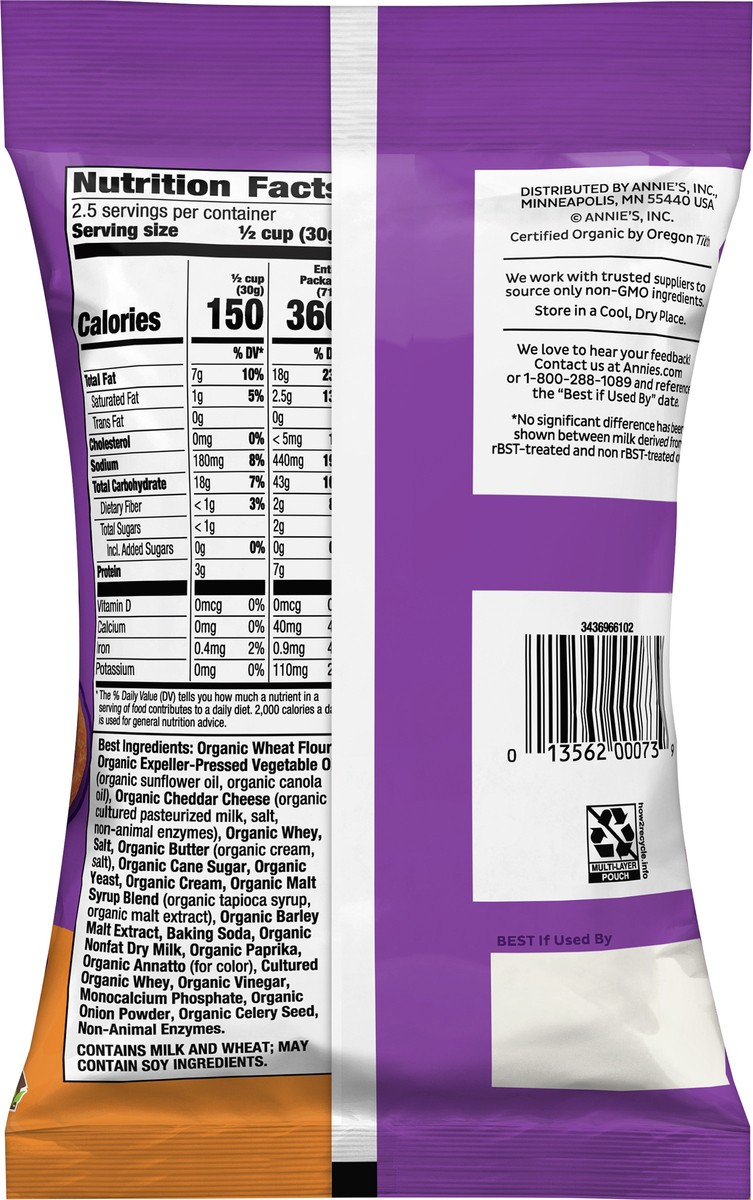 slide 10 of 14, Annie's Organic Cheddar Snack Mix With Assorted Crackers and Pretzels, 2.5 oz Bag, 2.5 oz