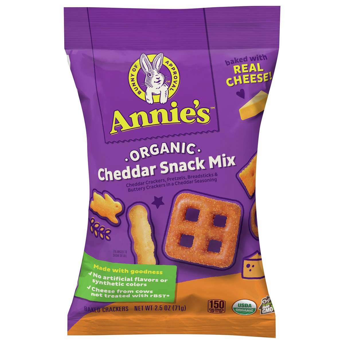 slide 2 of 14, Annie's Organic Cheddar Snack Mix With Assorted Crackers and Pretzels, 2.5 oz Bag, 2.5 oz